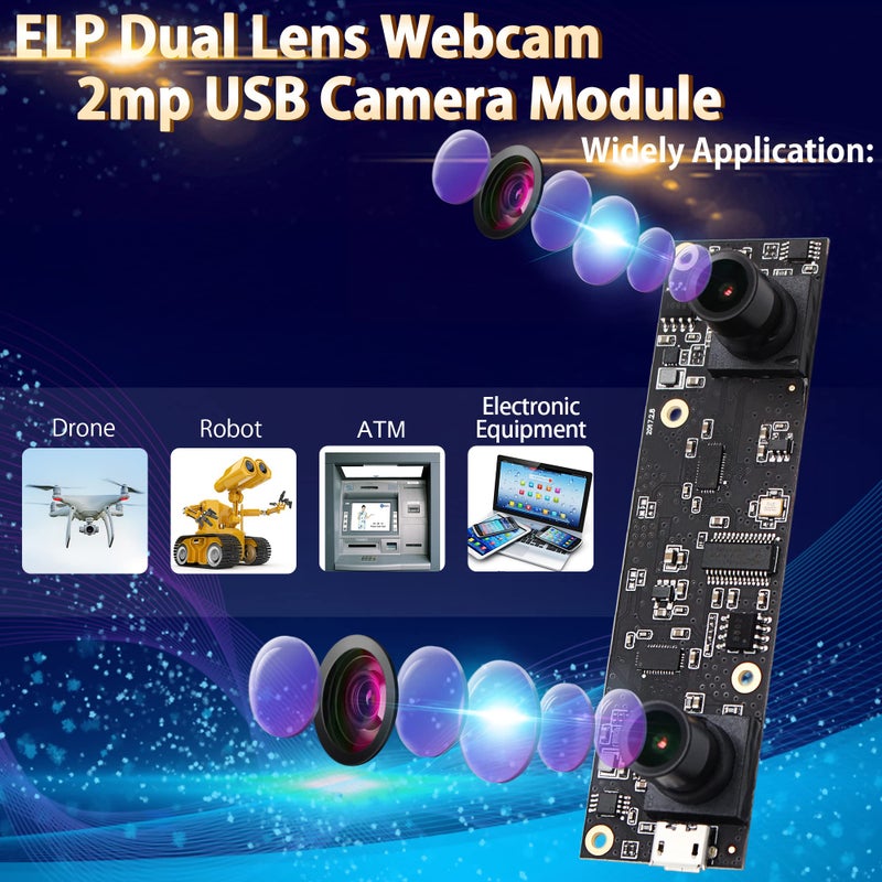 ELP 1080P Dual Lens USB Camera Module 3D Stereo PC Cameras for Computer Mini UVC USB2.0 Webcam Board M9 90Degree Lightburn_Camera AR0330 Binocular Webcamera Video Industrial USB Surveillance Cam - Image 2